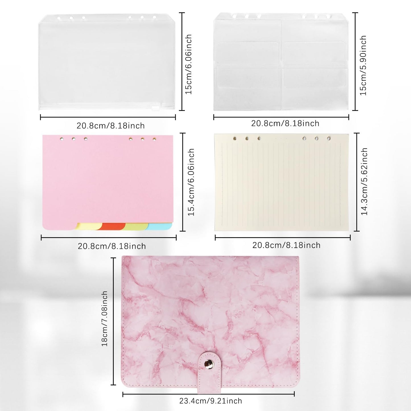 FYY A5 Binder Refillable Planner Notebook 6 Ring, Marble Pink