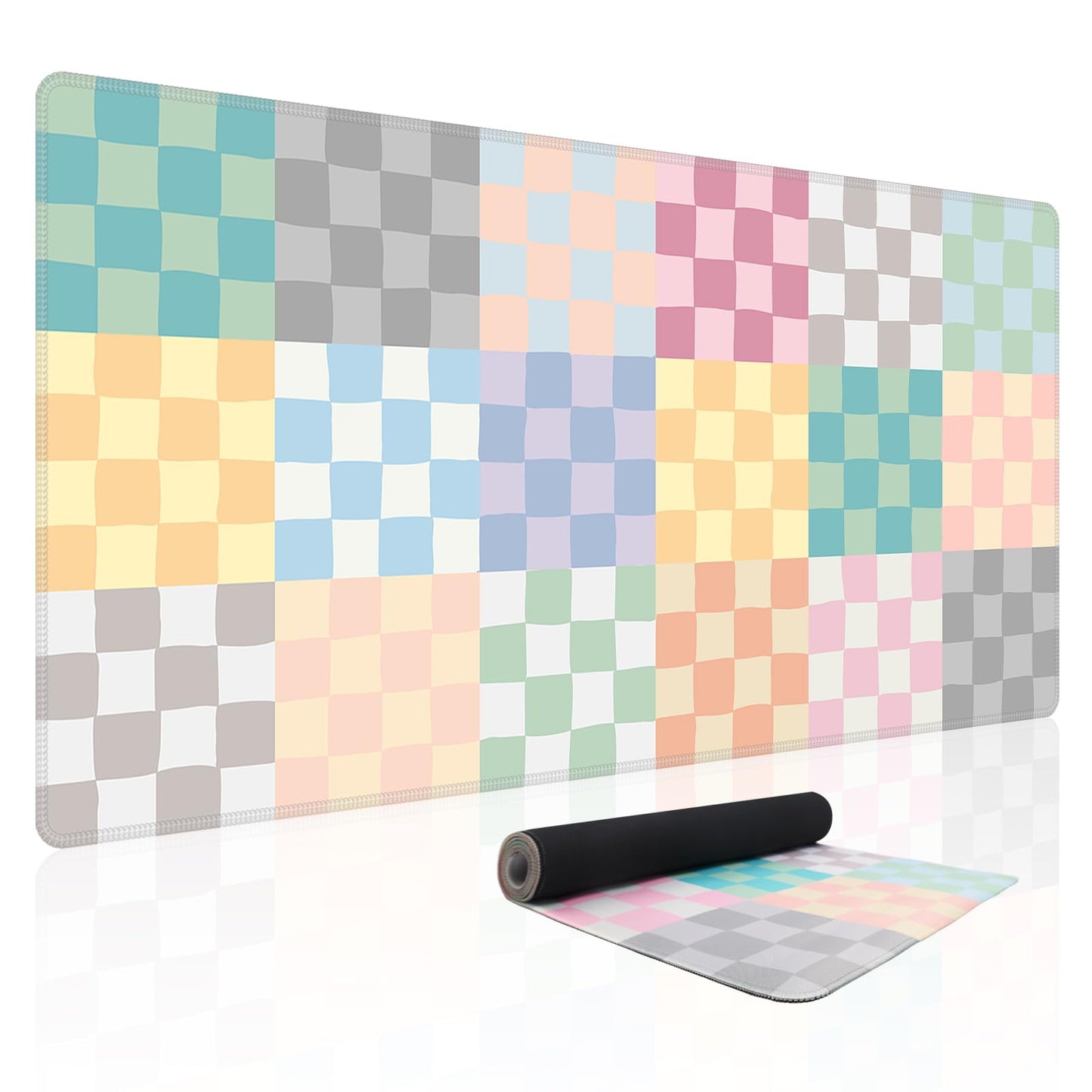 Baziabbo Checkered Desk Mat,XXL Extended Big Mouse Pad,Gaming Mousepad with Stitched Edge,Non-Slip