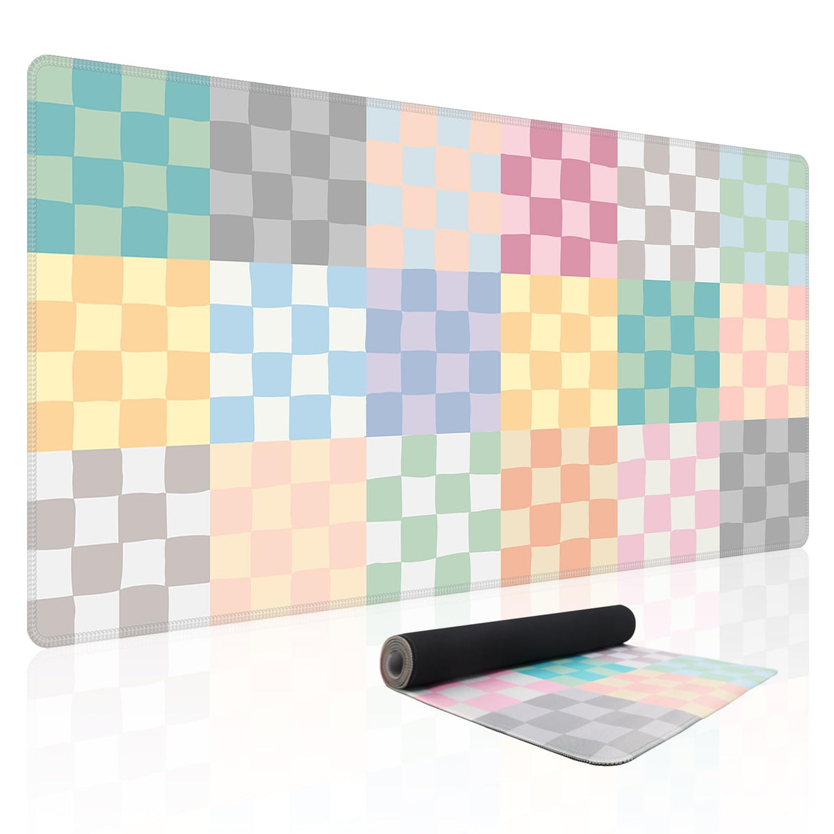 Baziabbo Checkered Desk Mat,XXL Extended Big Mouse Pad,Gaming Mousepad with Stitched Edge,Non-Slip