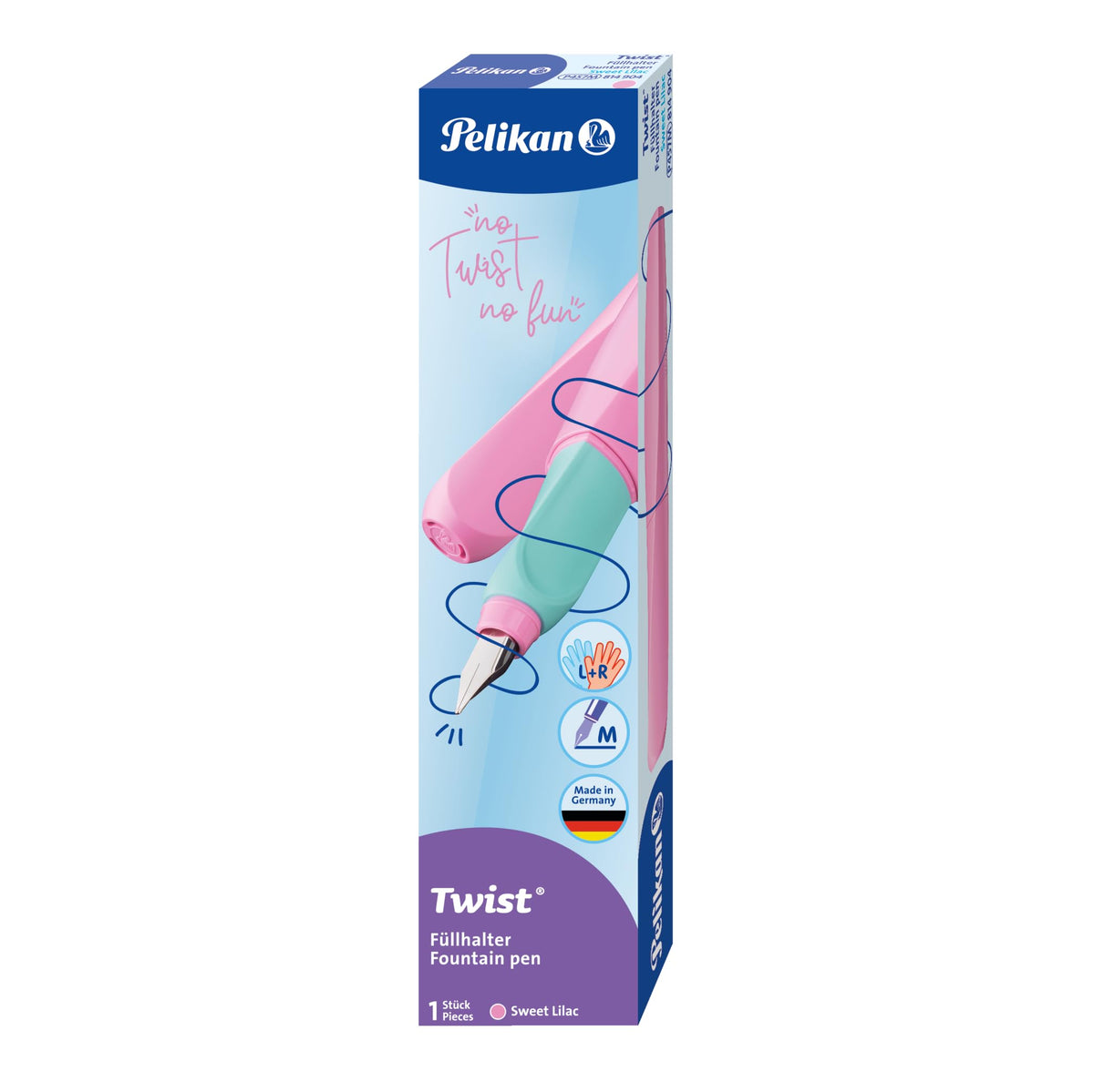 Pelikan Twist Fountain Pen with 1 Ink Cartridge, Medium Nib, Sweet Lilac, Boxed (814904)