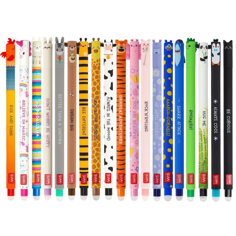 LEGAMI - Set of 19 Erasable Gel Pens with Thermosensitive Erase Ink, Range of ink colours & barrel