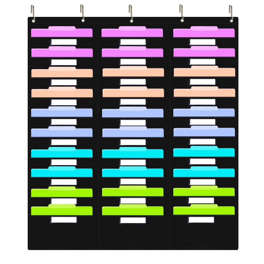 EAMAY Hanging File Folder Organizer - 30 Pockets and 5 Over the Door Hanger, Wall Mount Document