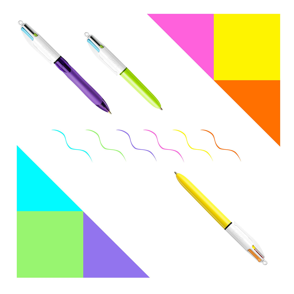 BIC 4 Colours Ball Pens - Purple Pen Holder of 6