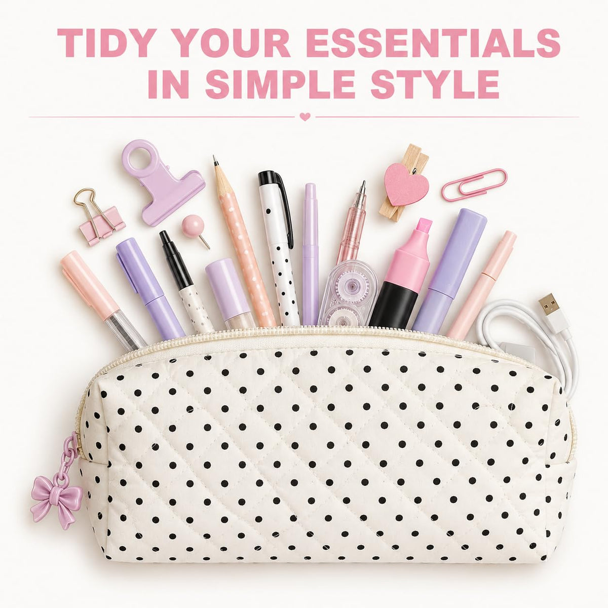 shiprabags Cute Quilted Pencil Case for Women, Aesthetic Small Floral Pencil Pouch, Slim Soft