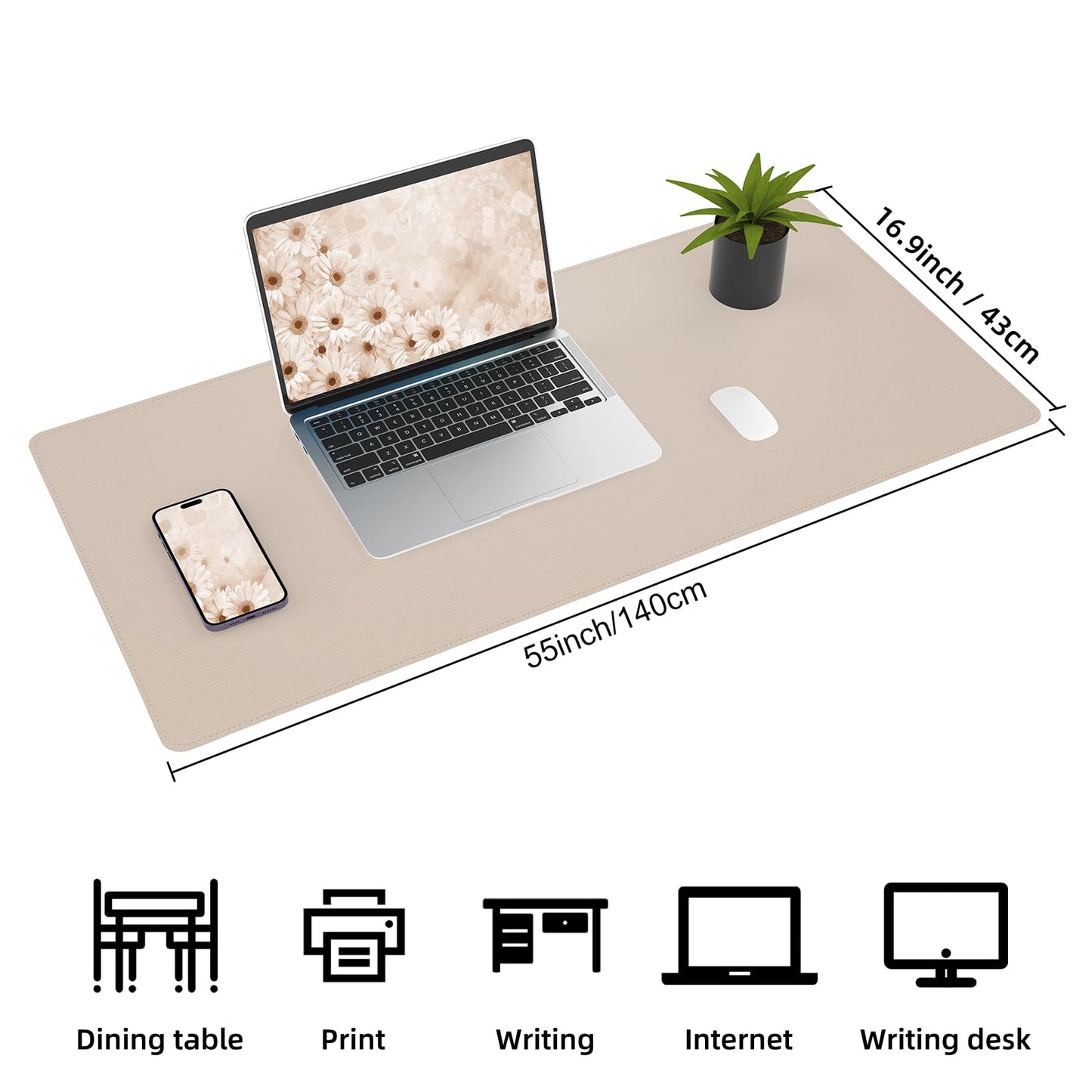 AFIING Cork Desk Mat 55" x 17", Dual-Sided Natural Cork & PU Leather Desk Pad, Non-Slip Waterproof
