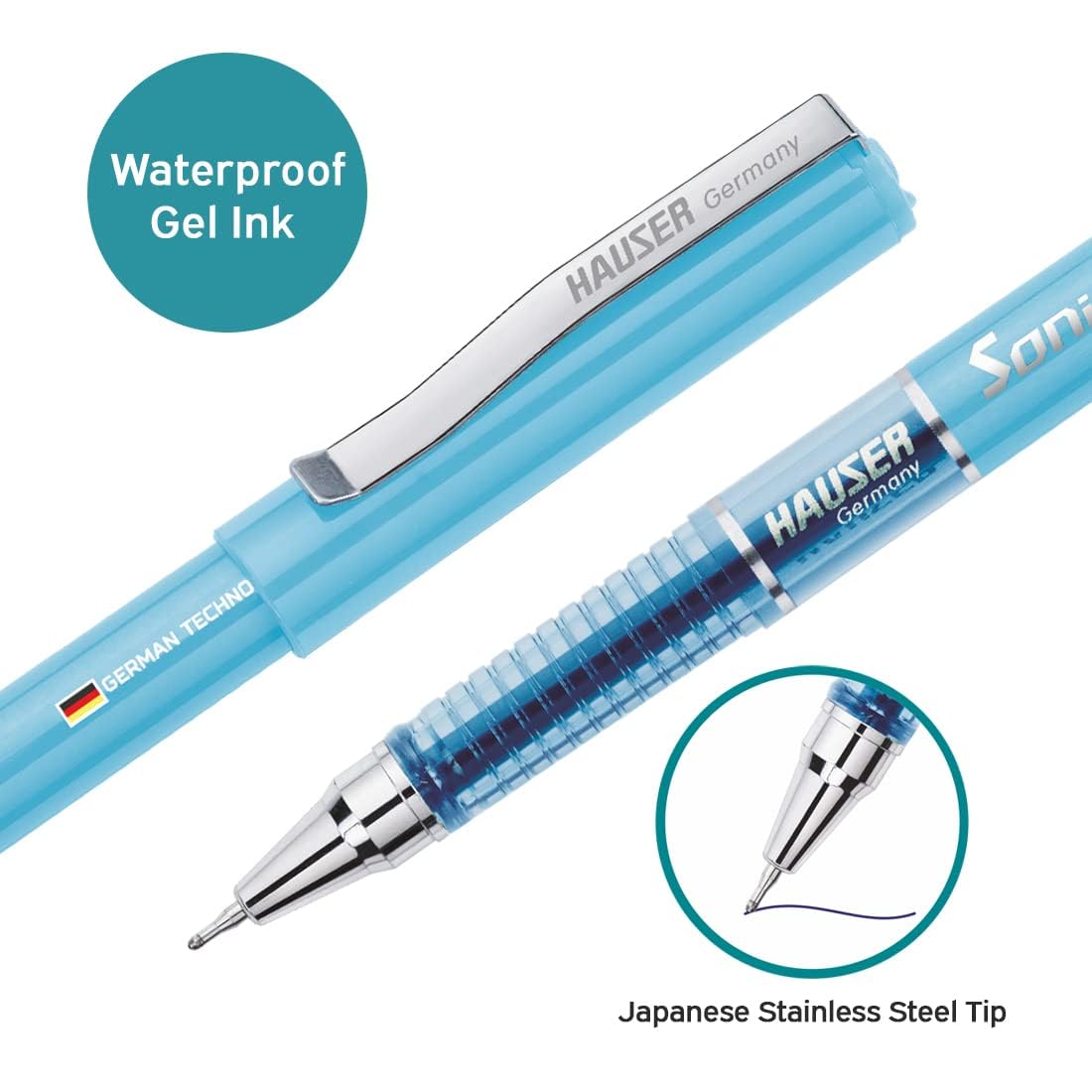 Hauser Sonic 0.55mm Gel Pen Box Pack | Attractive Foiled Body | Stylish Metal Clip | Refillable &