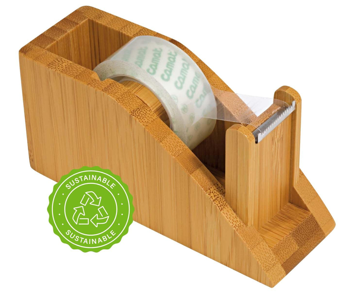 WEDO 061907 Bamboo Tape Dispenser with Adhesive Tape Brown