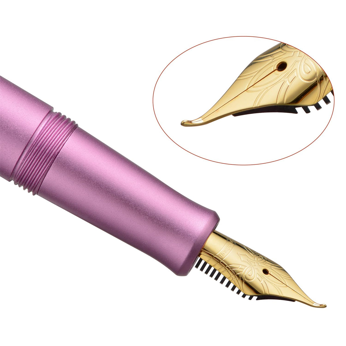 HONG DIAN M2 Mini Fountain Pen with Bent Nib, Sleek Shape Aluminium Short Pocket Travel Pen (Lilac