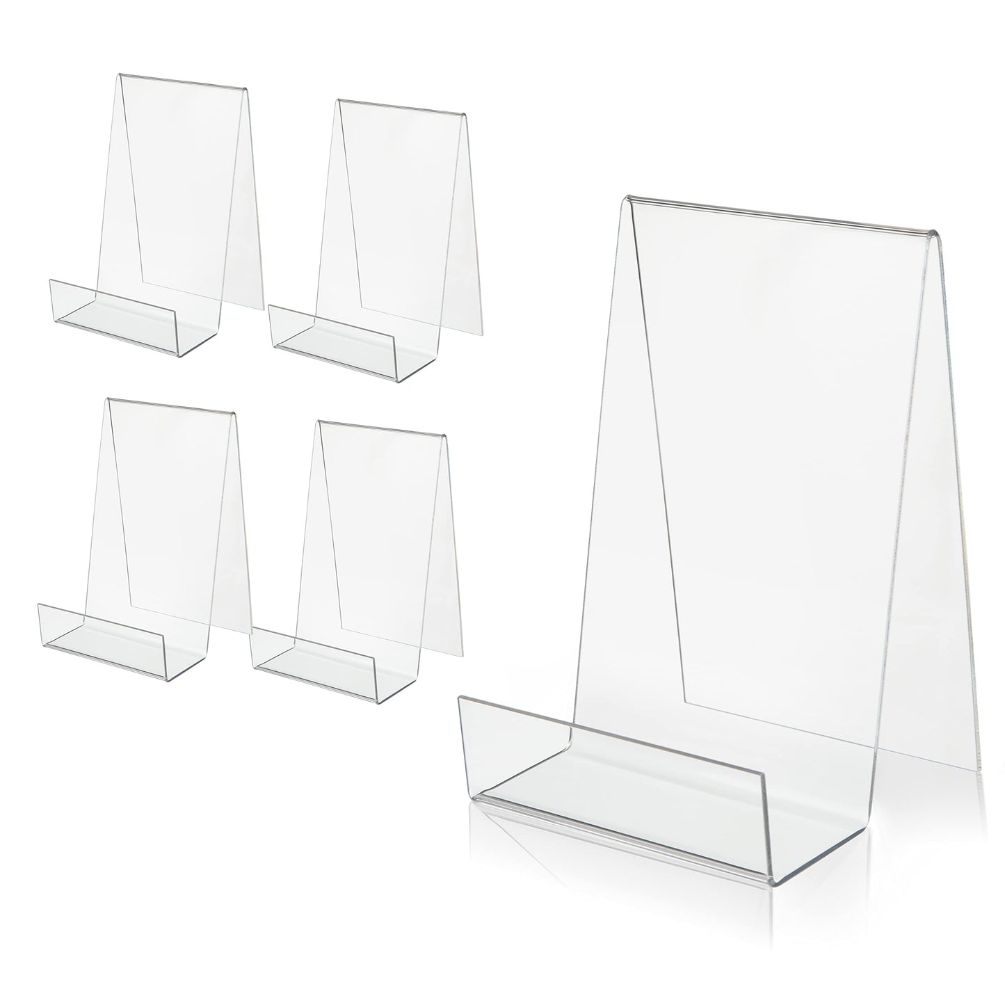 ZOEY Acrylic Book Stand with Ledge Clear Display Easels Plate - 5 Pack Large Book Holder Easel