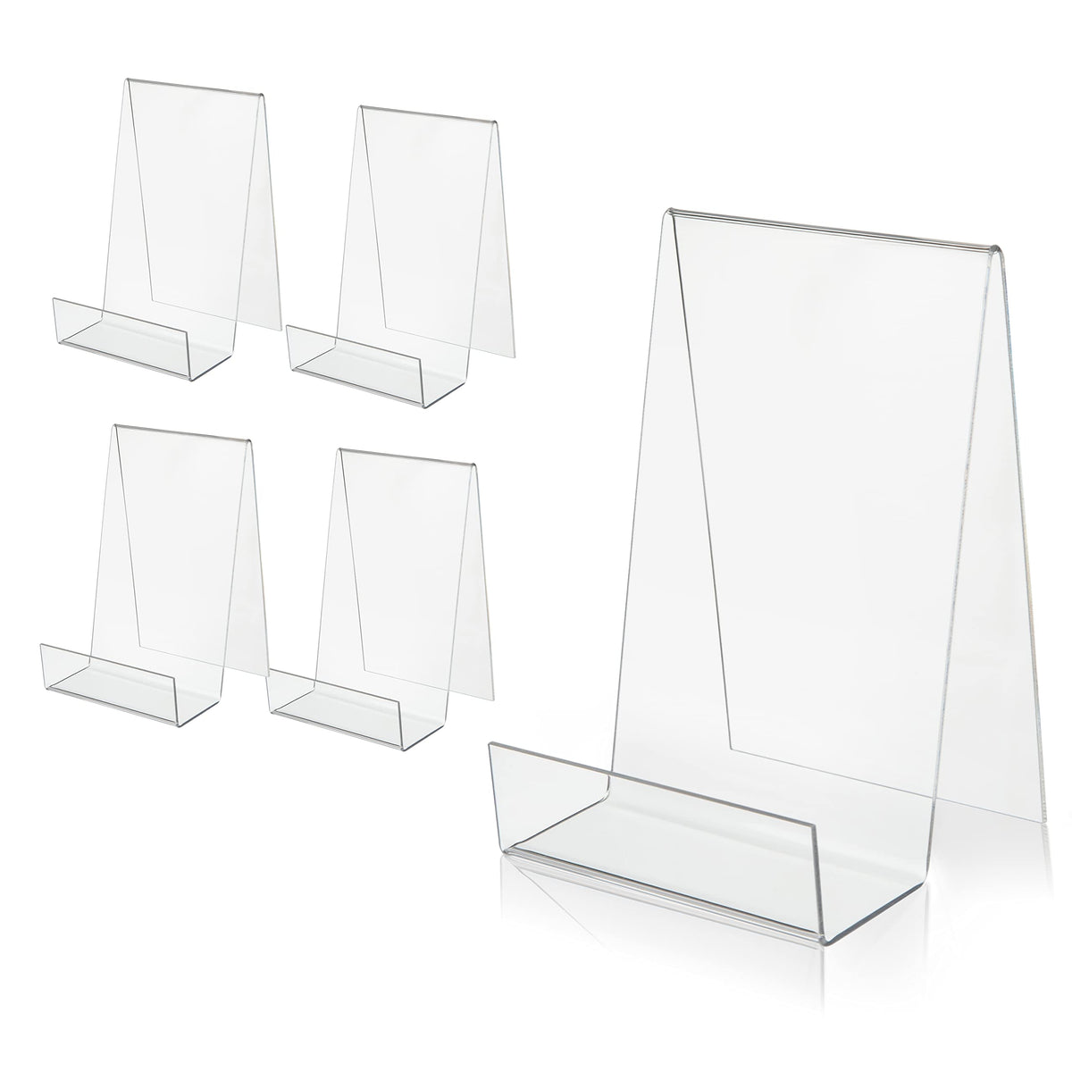 ZOEY Acrylic Book Stand with Ledge Clear Display Easels Plate - 5 Pack Large Book Holder Easel