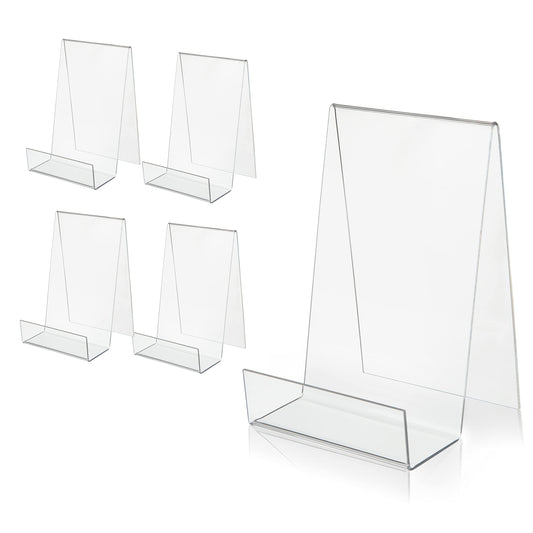 ZOEY Acrylic Book Stand with Ledge Clear Display Easels Plate - 5 Pack Large Book Holder Easel