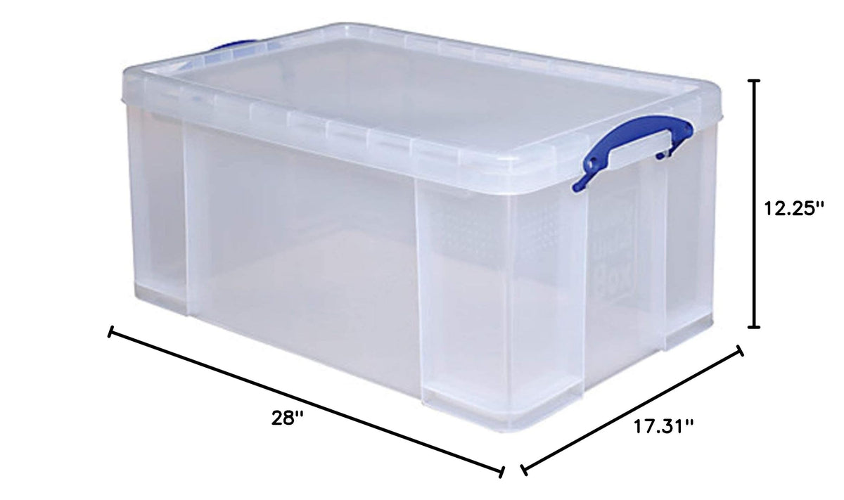 Really Useful Clear Transparent Plastic Storage Box, 64 Liters Features Attached Handles Make It