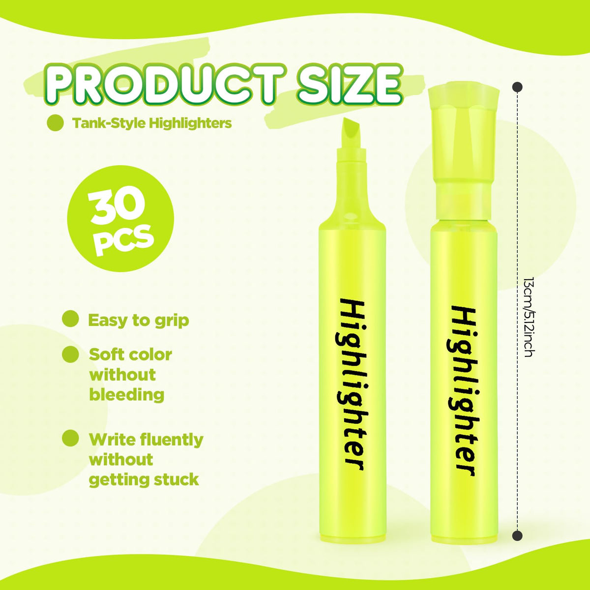 Qilery 30 Pack Tank Highlighters Bulk, Chisel Tip Markers,Yellow