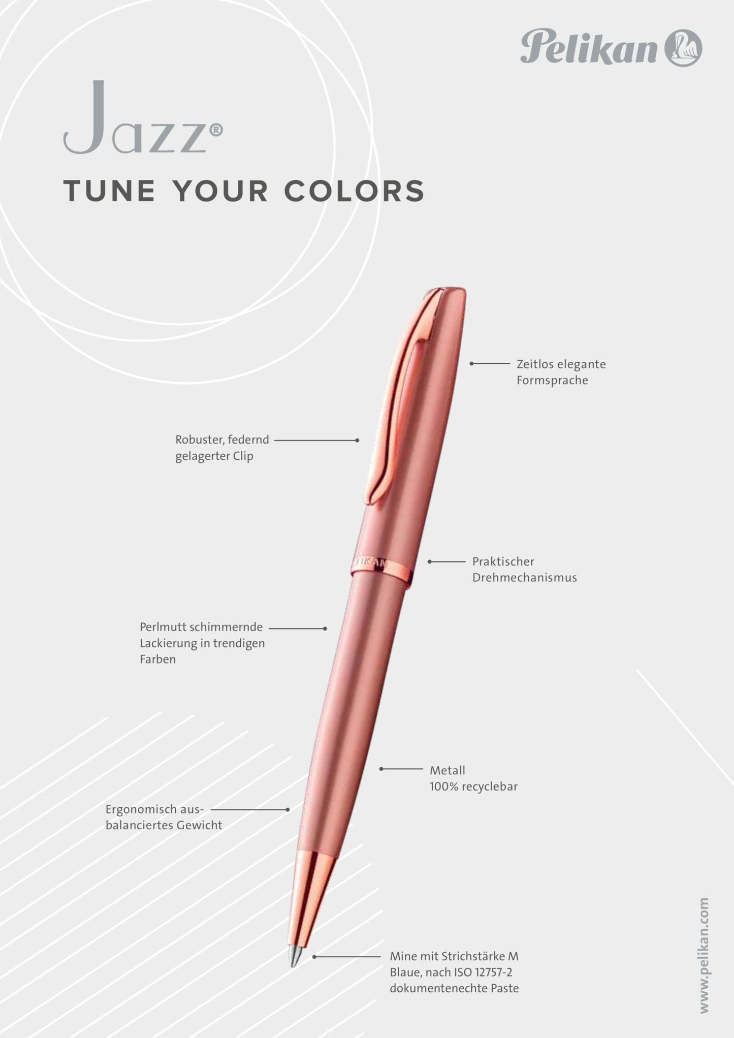 Pelikan Jazz Noble Ballpoint Pen Rose (Pink) for Right and Left Handed Users Elegant Metal