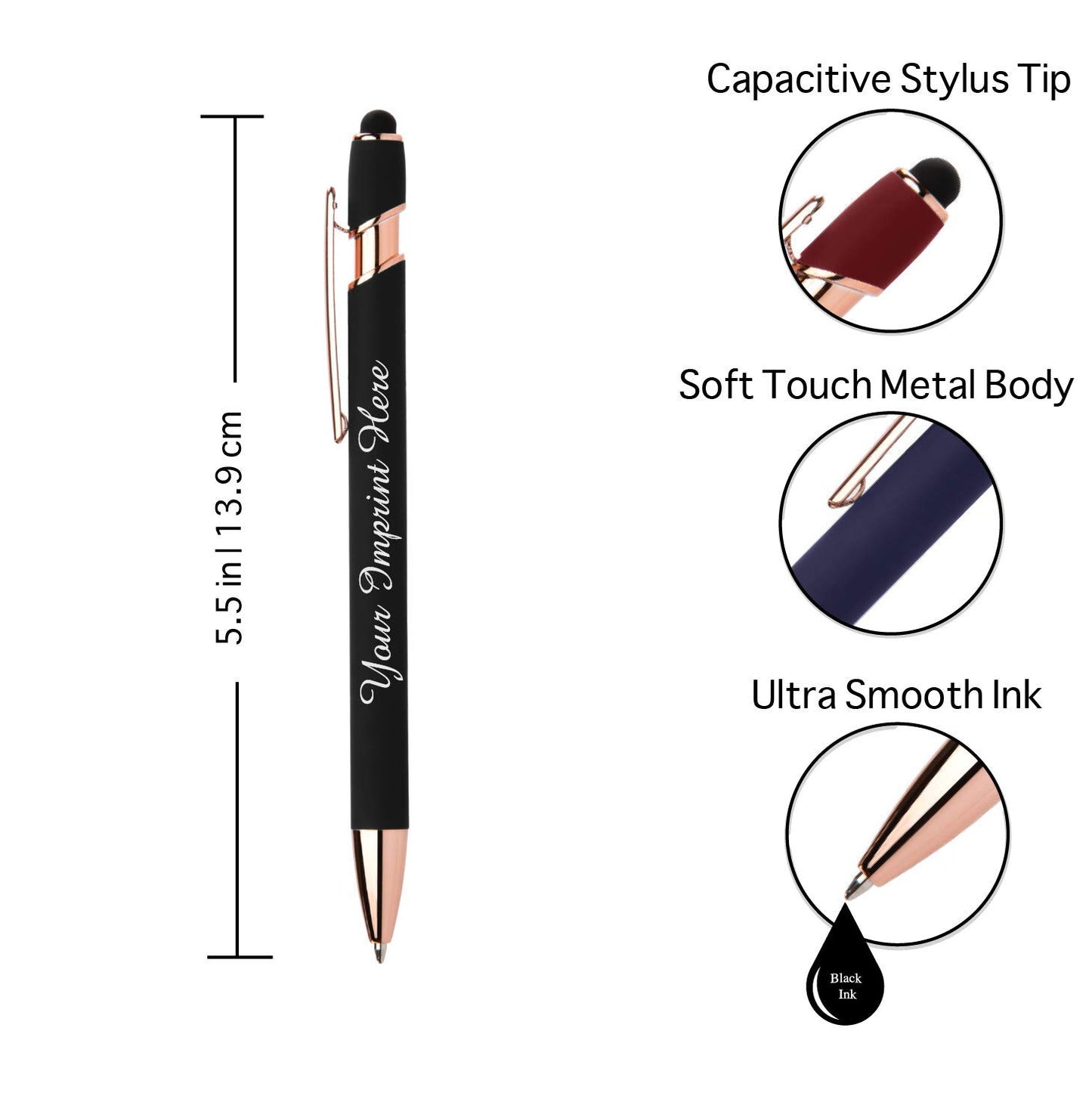 ExpressDesigns™ - Personalized Pens Gift Set - 2 Pack of Rose Gold Soft Touch Metal Pens w/gift box