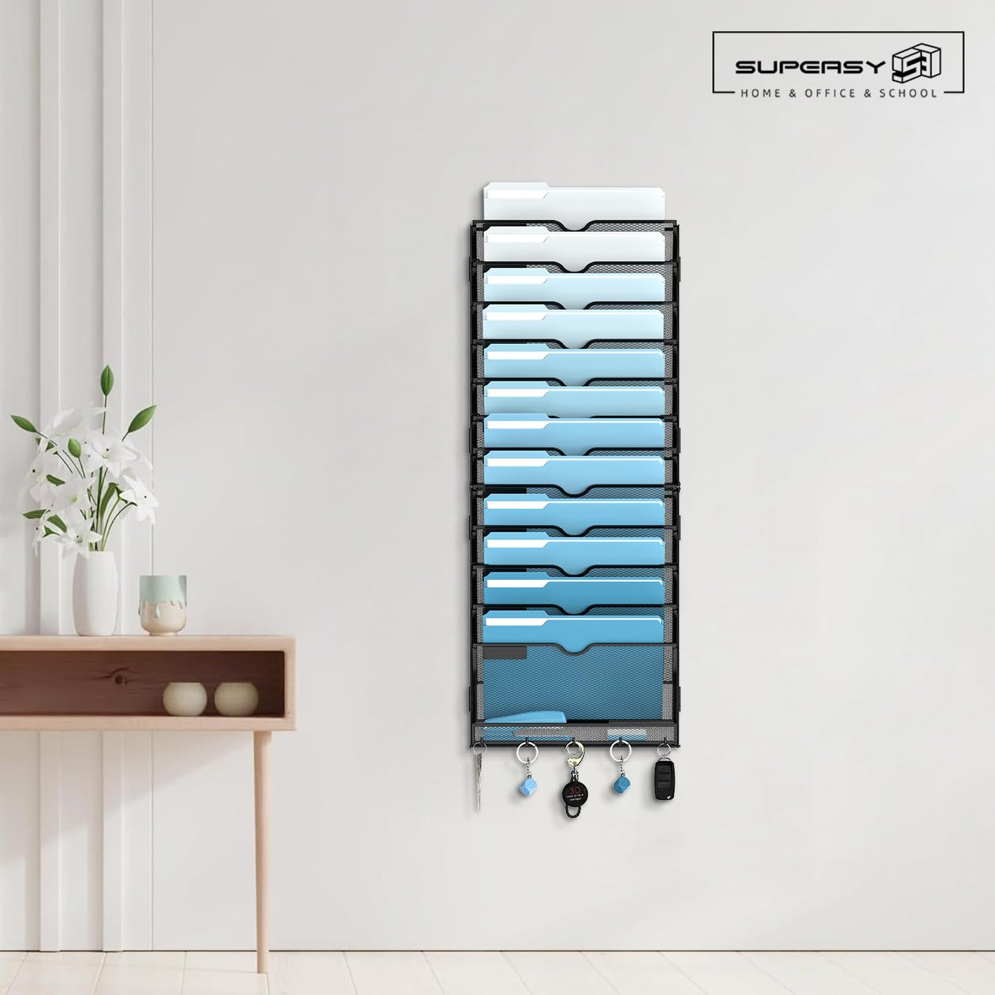13-Tier Hanging Wall File Organizer with Hooks for Office Organization