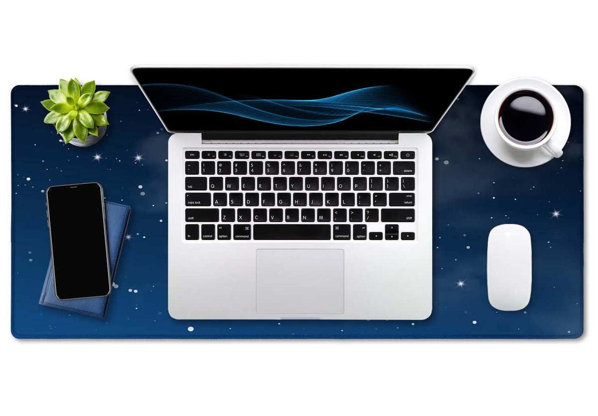 SSOIU Night Sky with Clouds and Many Stars - Extra Large Desk Mat, Cute Desk Pad, Aesthetic Gaming