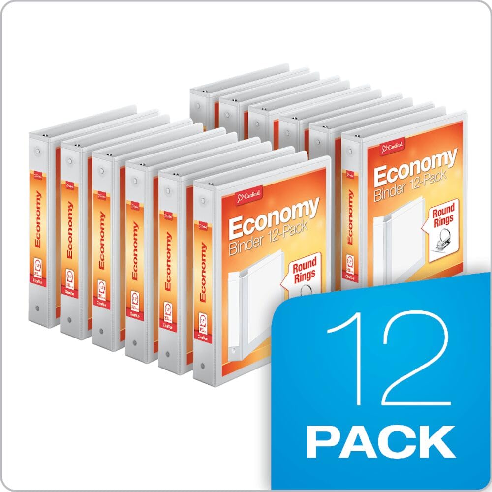Cardinal Economy 3-Ring Binders, 1.5", Round Rings, Holds 350 Sheets, ClearVue Presentation View