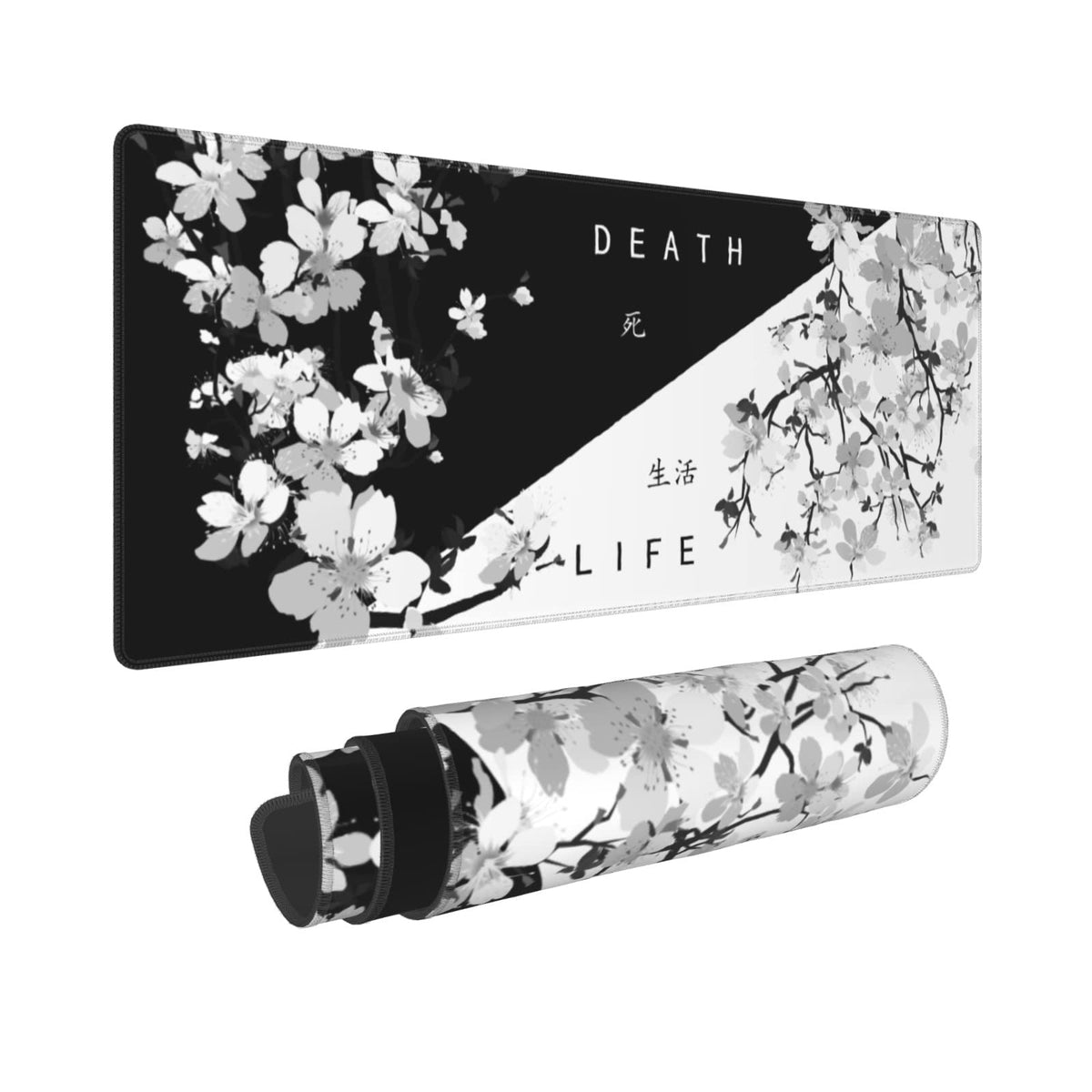 Black White Cherry Blossom Mouse Pad 31.5 X 11.8 Inch XL Japanese Art Style Design Extended Gaming