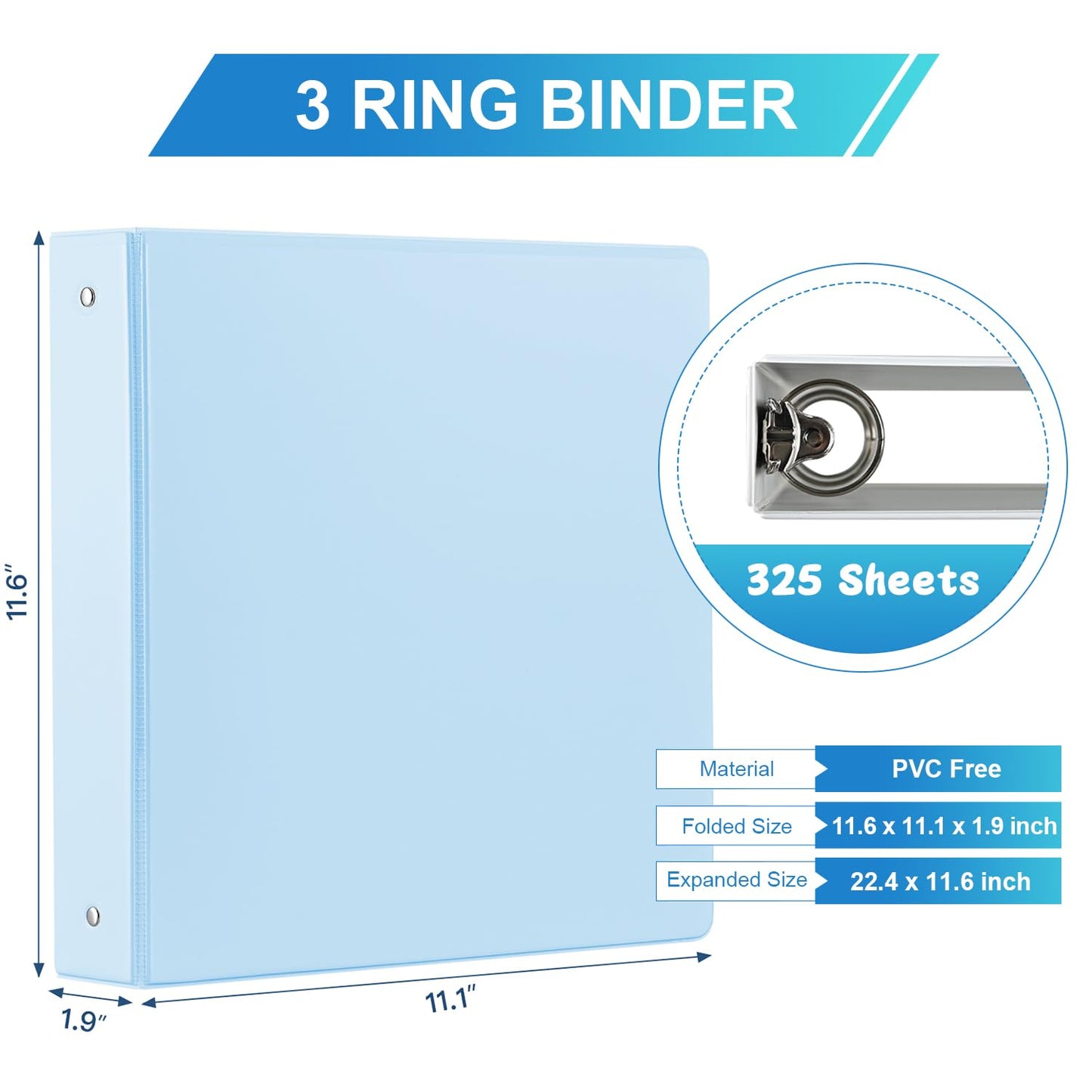 1.5'' 3-Ring-Binder with Pockets, 325 Sheets Capacity, 2 inch Binders fits 11" x 8.5" US Letter