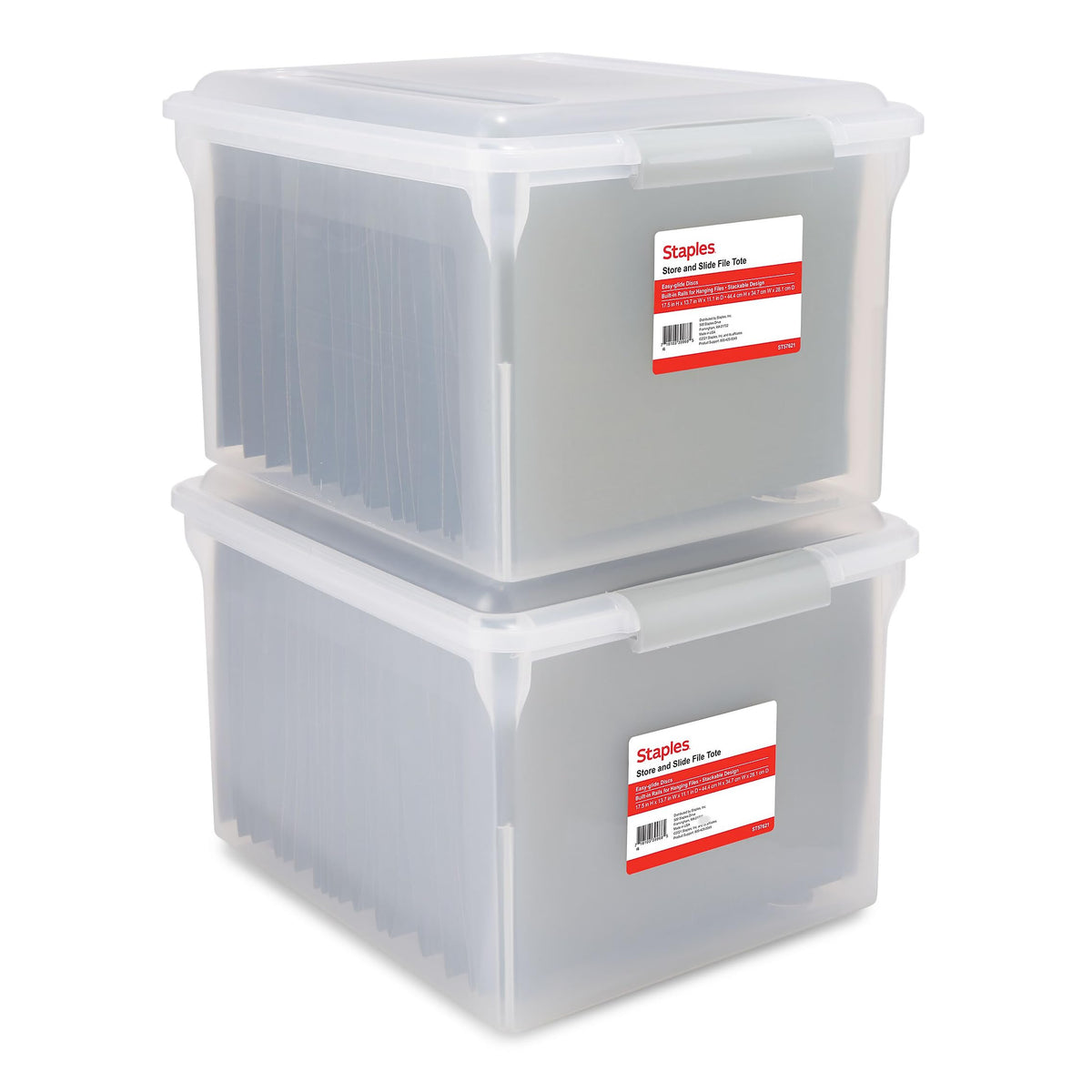 STAPLES Store & Slide Plastic File Box, Latching, Letter/Legal, 2/Pk