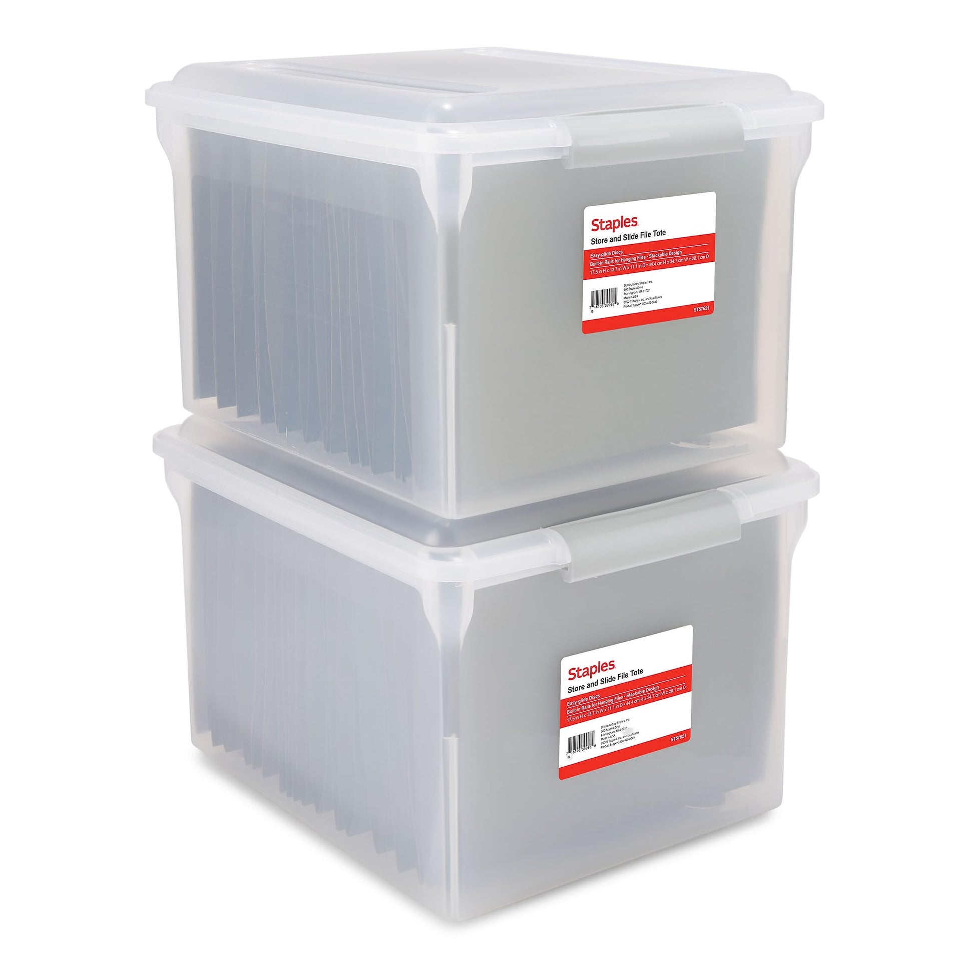 STAPLES Store & Slide Plastic File Box, Latching, Letter/Legal, 2/Pk