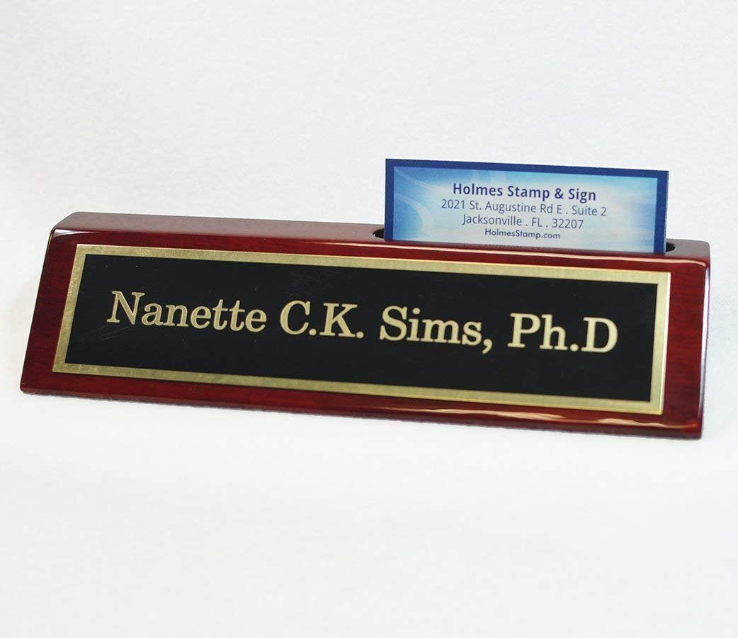 Desk Name Plate with Card Holder | Custom Name Plate | Personalized Desk Plate with Business Card