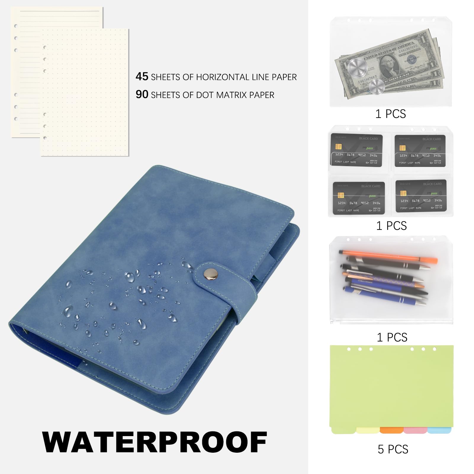 FYY A5 Binder 6 Ring - Refillable Planner Notebook 5x8, Navy