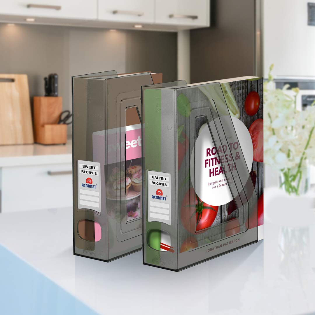 Acrimet Magazine File Holder, Vertical Desk Organizer, Clear Gray, 2 Pack