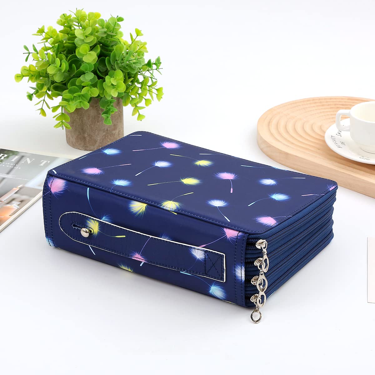 Lbxgap 200 Slots Pencil Case 4-Layer Zipped Holder w/Handle
