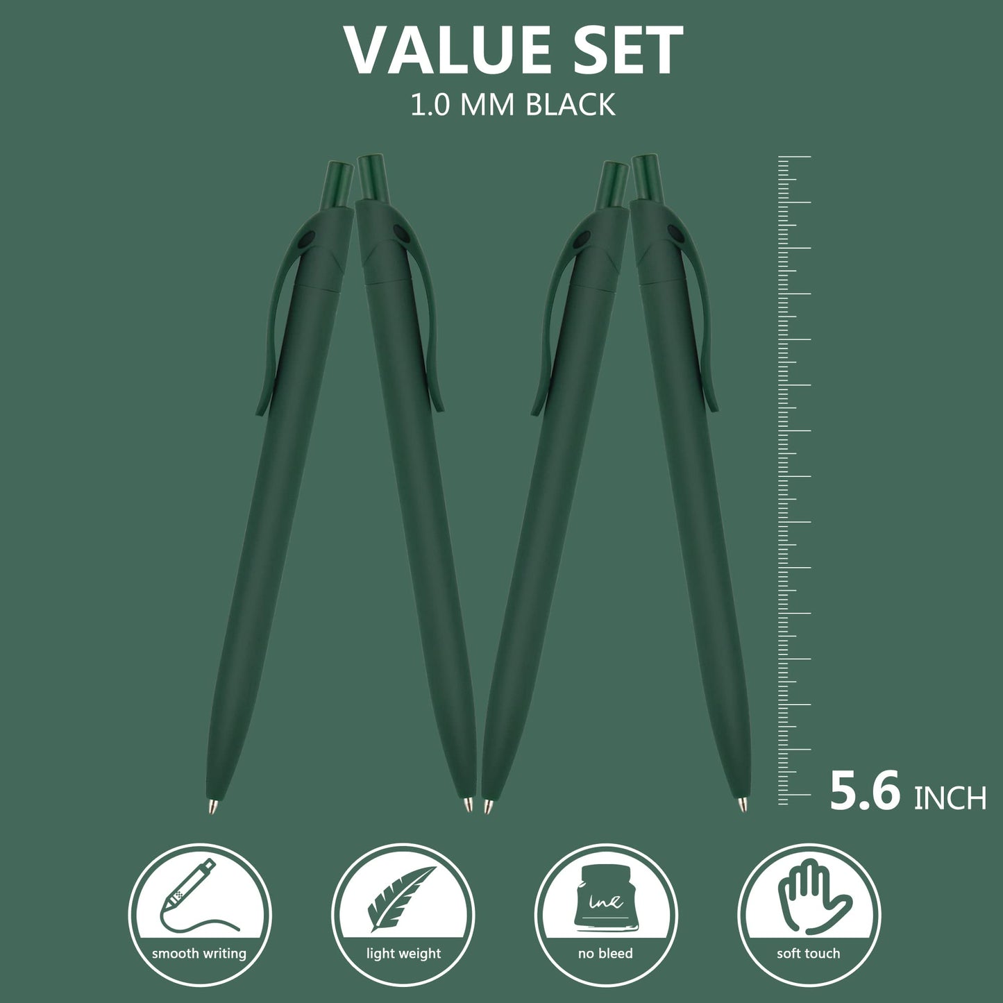 deegtran 100 Pack No Bleed Green Barrel Click Pens, Wholesale Retractable Ballpoint Pens, Medium