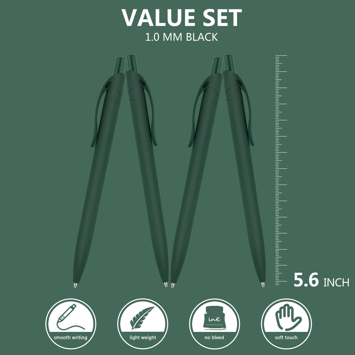 deegtran Pens Bulk, 200 Pack No Bleed Green Barrel Click, Wholesale Retractable Ballpoint Pens