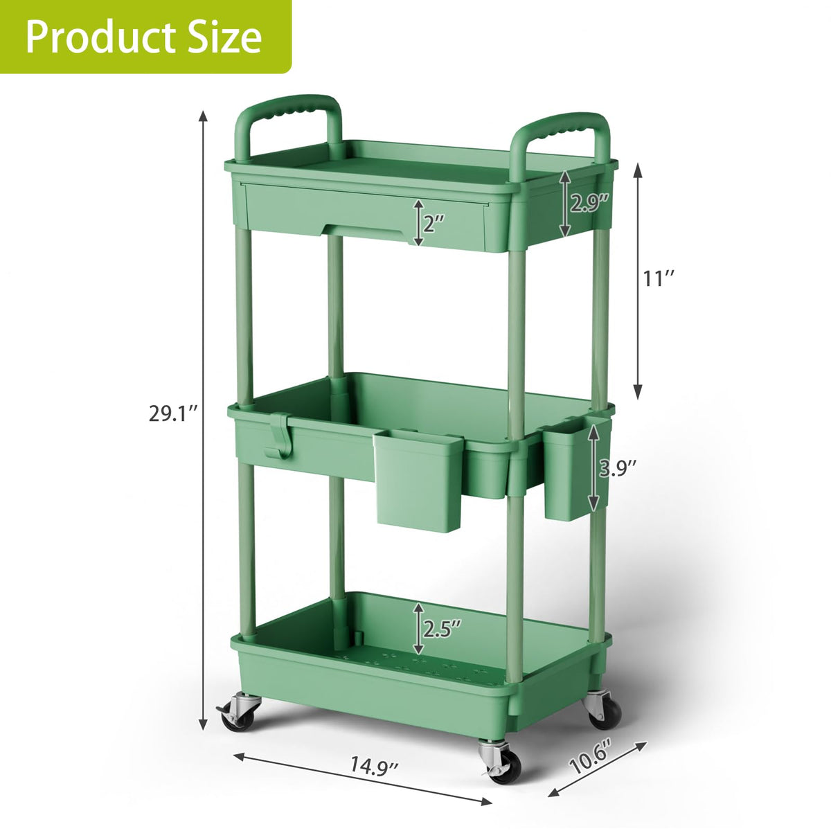 Sorgion 3 Tier Rolling Cart Organizer,Laundry Room Bathroom Organizers and Storage Office Shelves