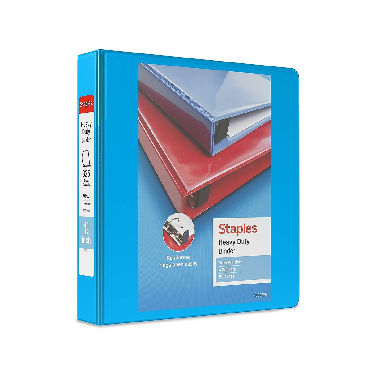 Staples Heavy-Duty 1.5-Inch 3-Ring View Binder, Light Blue, 3-Pack