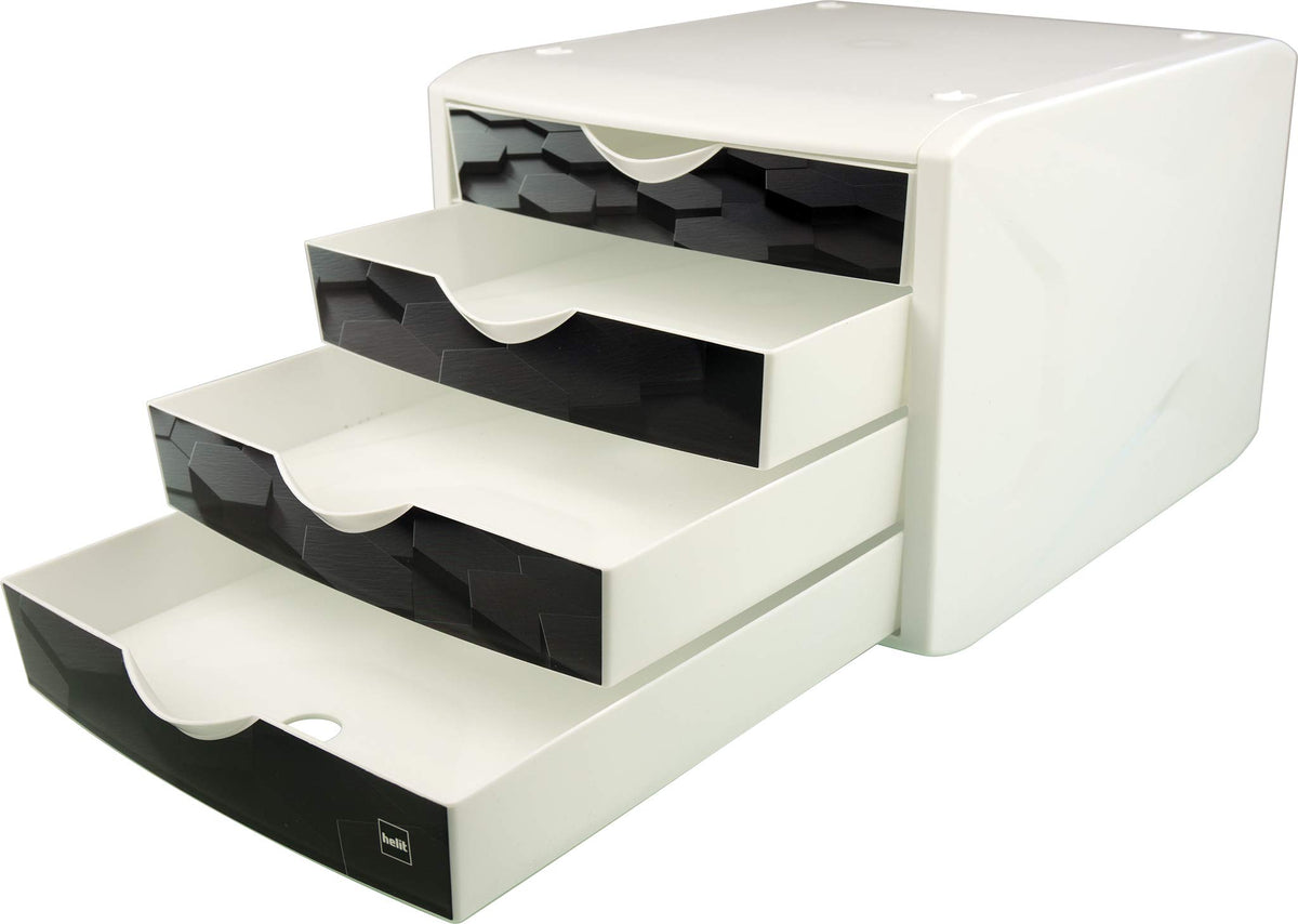 Helit H6129695 - The Chameleon Drawer Box 4 Drawers for DIN A4 Format Dark Hexagon, Pack of 1