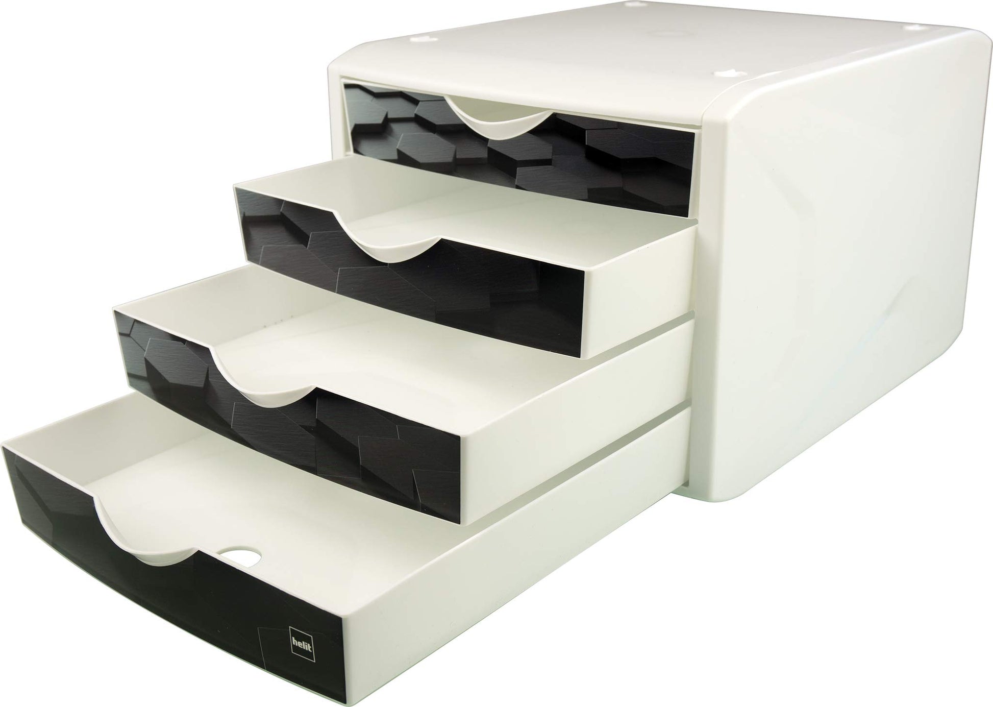 Helit H6129695 - The Chameleon Drawer Box 4 Drawers for DIN A4 Format Dark Hexagon, Pack of 1