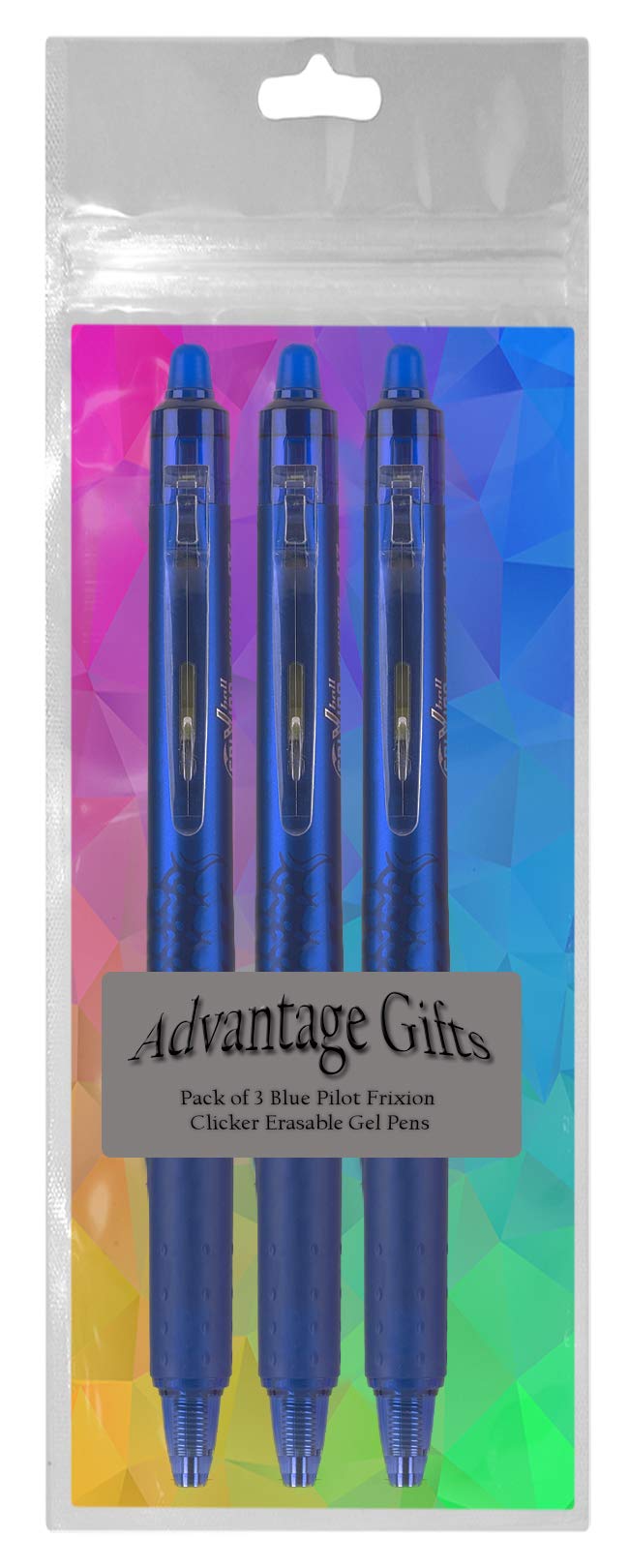 Advantage Gifts Clicker Retractable Erasable Gel Pens Fine Point (.7mm) Blue Ink 3-pk;
