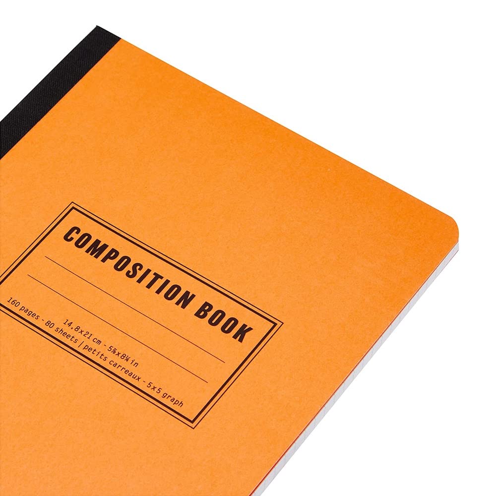 RHODIA 119208C - Flexible Notebook Cloth Back Composition Book Orange - A5 - Small Squares - 160