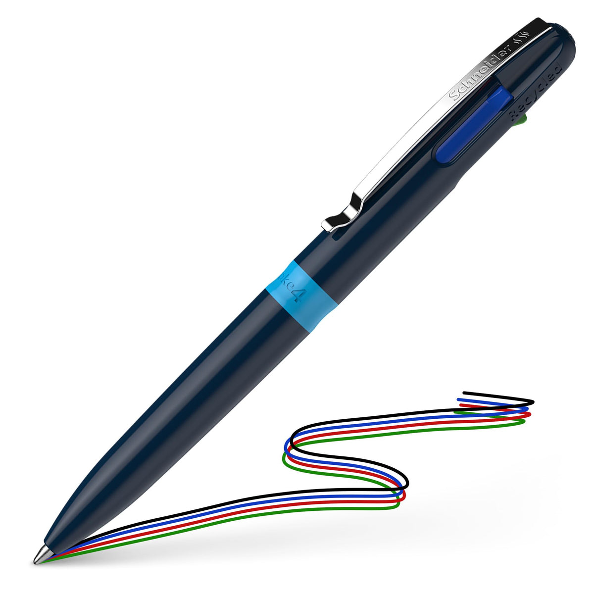 Schneider Take 4 Ballpoint Pen M (Medium), Refillable + Retractable, Dark Blue/Light Blue Barrel