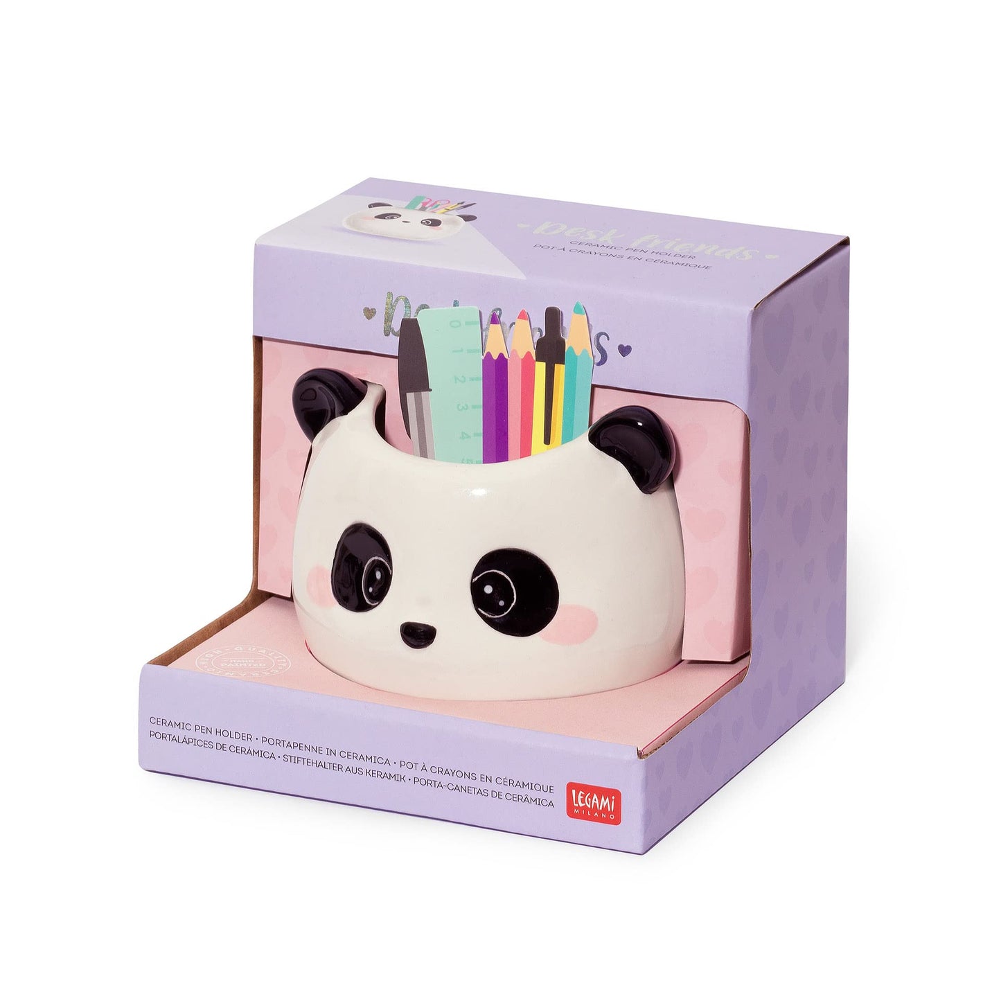 LEGAMI - Ceramic Pen Holder, Panda Theme, Desk Friends, Hand Painted, Gift Idea, Desk Organizer