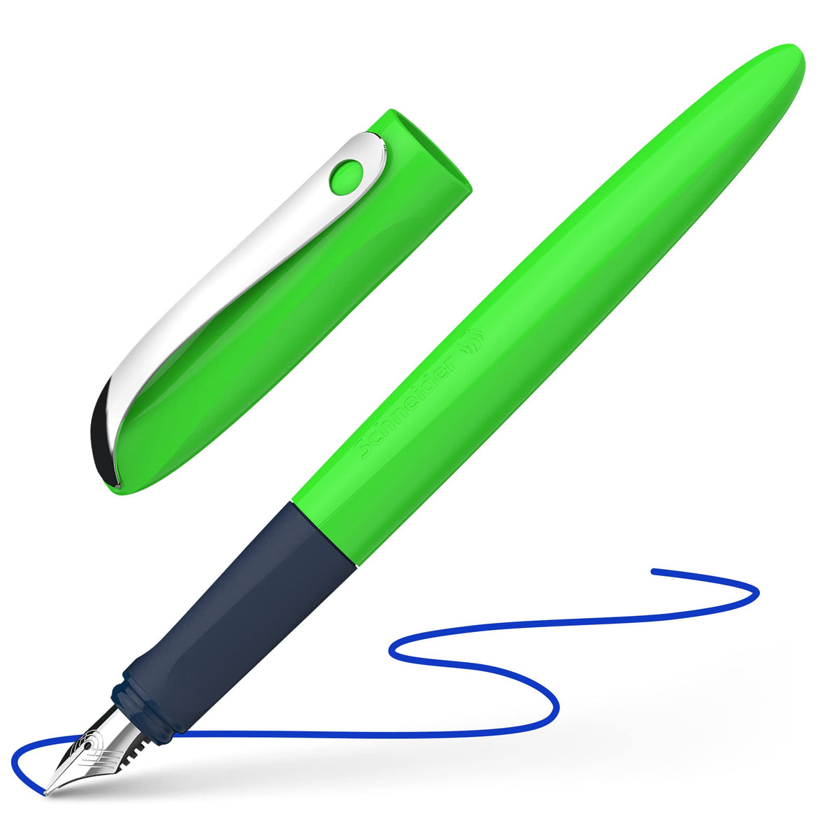 Schneider 162114 Wavy Fountain Pen for Right and Left-Handed Users with Beginner Nib Green