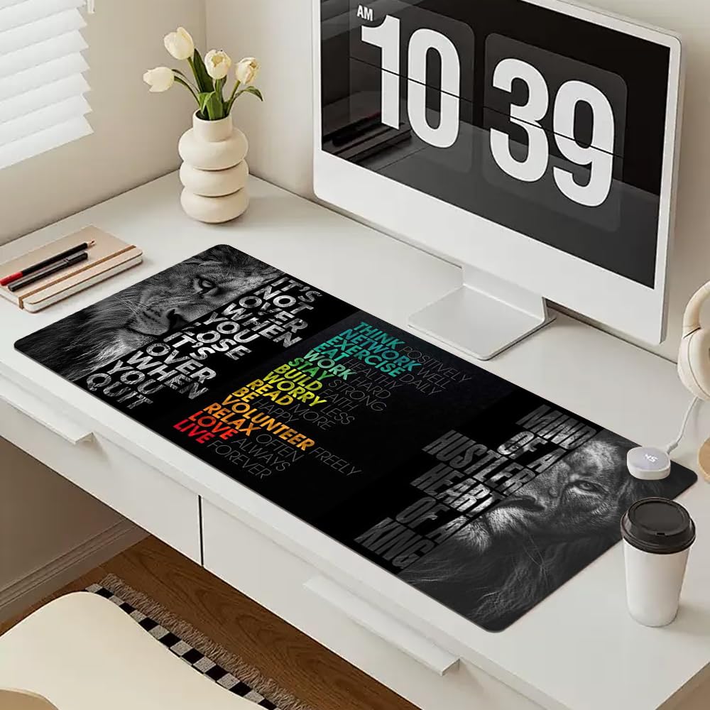 Reateforin Black Gray Lion Keyboard Mat Positive Saying Mousepad Office Long Mouse Pad It is not