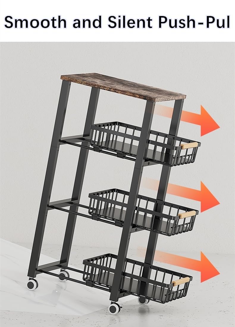 KOLENSA Metal Wire Baskets with Wheels, Stackable Storage Bins Kitchen Organizer Shelf, Multi Layer
