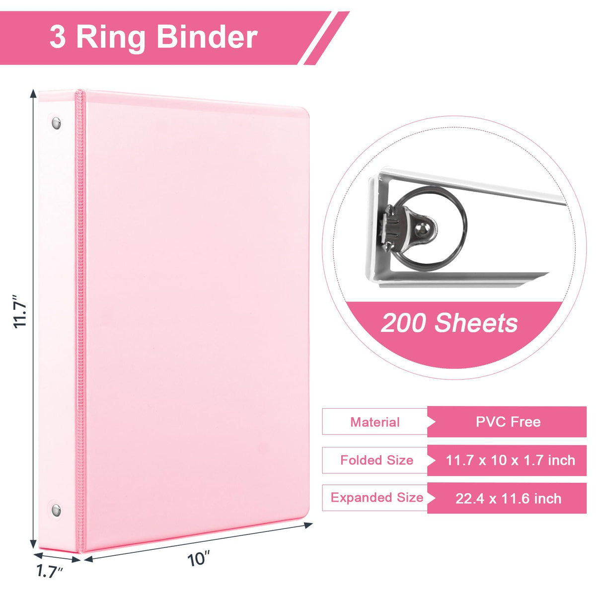 SUIN 1-inch 3 Ring Binder with 2 Interior Pockets, 1''Durable Binders Holds US Letter Size 8.5'' x