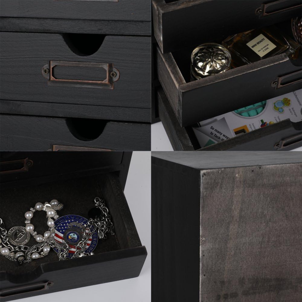 BoxSkivra Small Wooden Drawers Wooden Box with Drawer, Black 5 Wood Drawer
