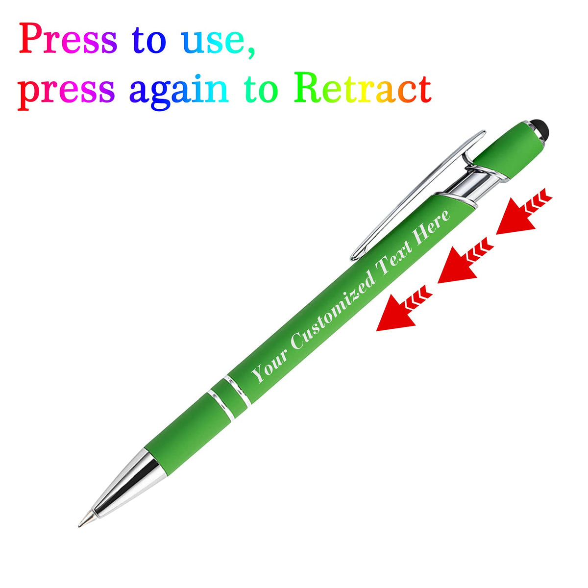 10 Pcs Personalized Pens in Bulk with Stylus Tip - Custom Print with Name 0.5 mm Soft Touch Medium