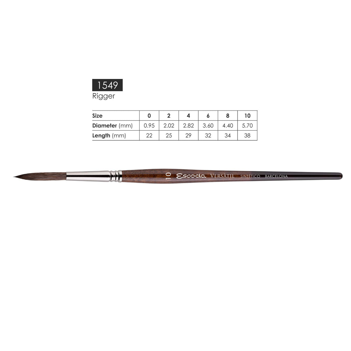 Escoda Versatil 1549 Series Artist Watercolor and Acrylic Paint Brush, Short Handle, Rigger, Size 0