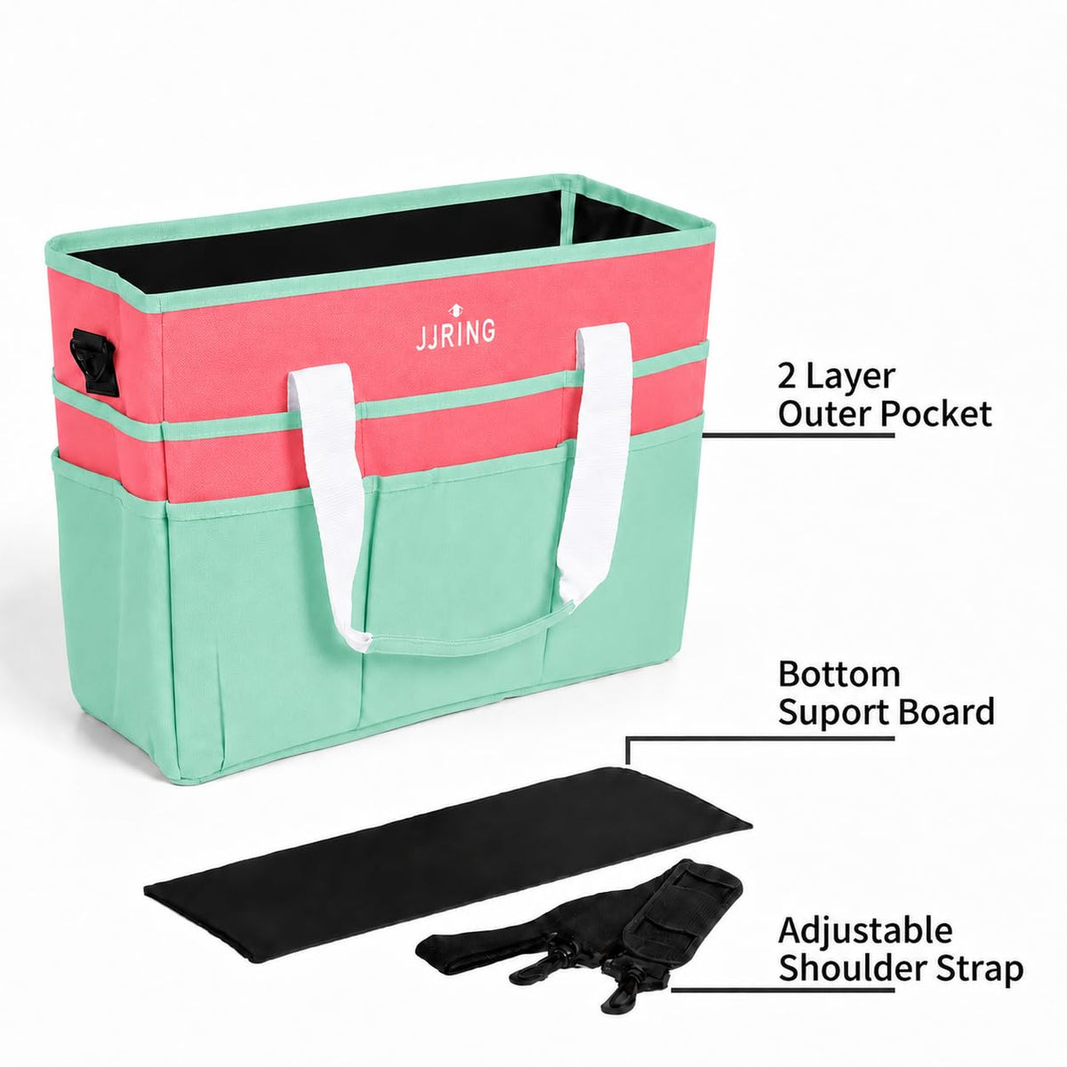JJRING Craft Organizer Tote Bag Large Art Storage Caddy Green and Orange