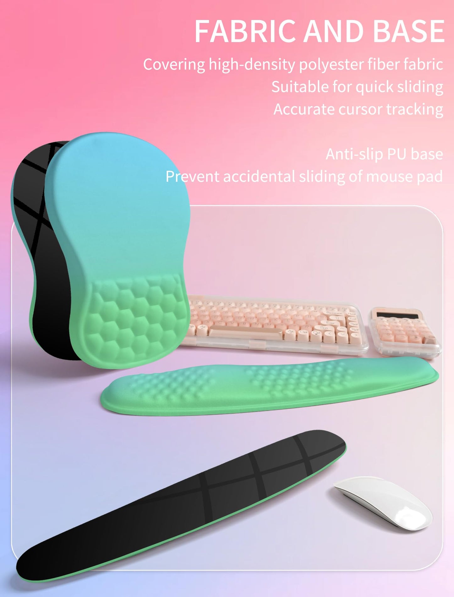 Hokafenle 2in1 Combination, Wave Keyboard Wrist Rest and Ergonomic Curvature Mouse Pad Wrist