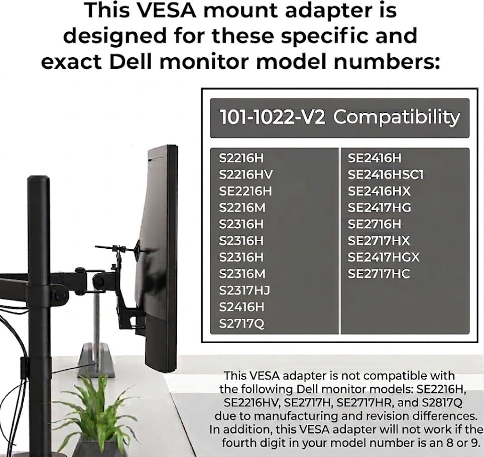 HumanCentric VESA Mount Adapter for Dell Monitors, 75x75 & 100x100mm
